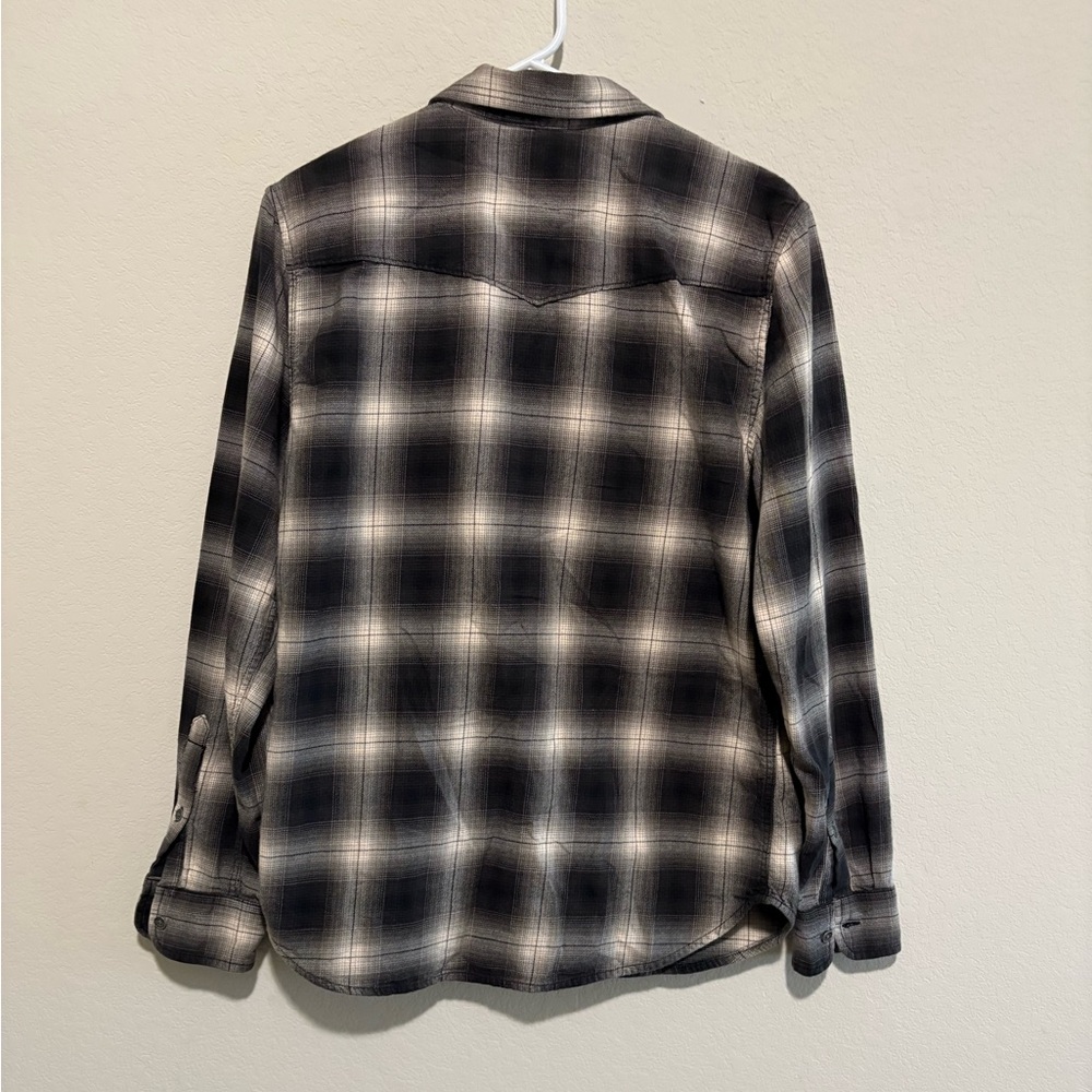 NWOT True Religion Black and Gray Plaid Button Down Shirt - Picture 2 of 3